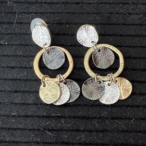 Chico's Gold, Silver Pewter Tone Textured Dangling Earrings